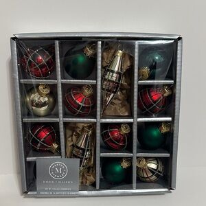 Martha Stewart Christmas Ornament Plaid Tartan Red Black Gold Green Glitter